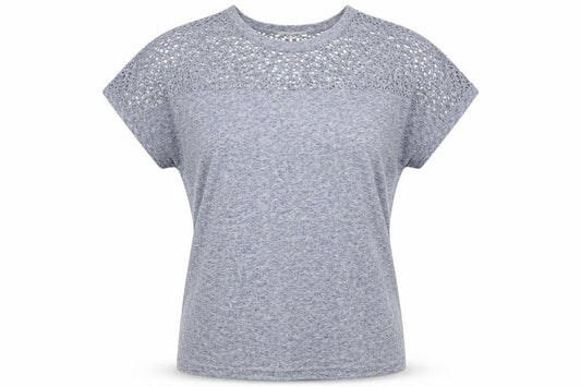 Front view of Steilmann women’s blue polyester basic t-shirt, size UK 12, round neck