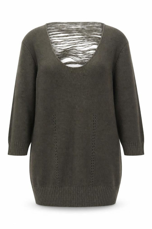 Front view of Atmosphere women’s green round neck acrylic jumper, size UK 18