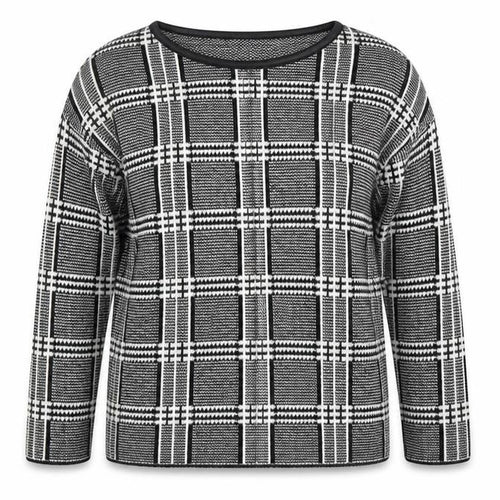 Marks and Spencer Womens Black Round Neck Plaid Acrylic Pullover Jumper Size 12