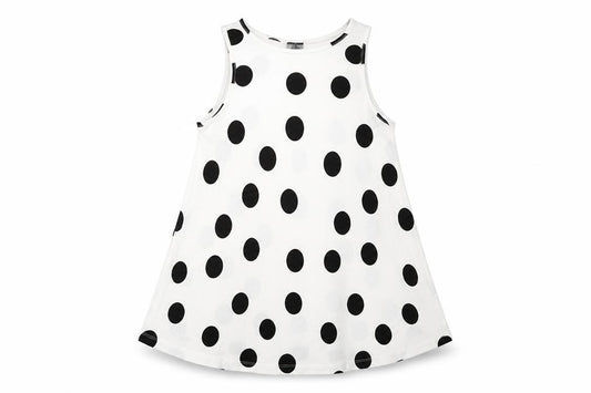 Front view of ASOS women’s white polka dot viscose a-line, size UK 8, crew neck pullover
