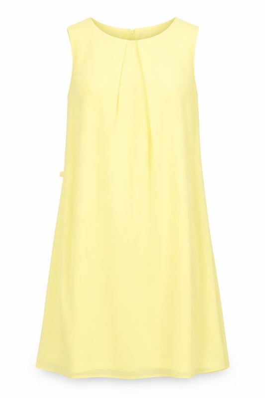 Front view of Atmosphere women’s yellow polyester a-line, size UK 10, crew neck button