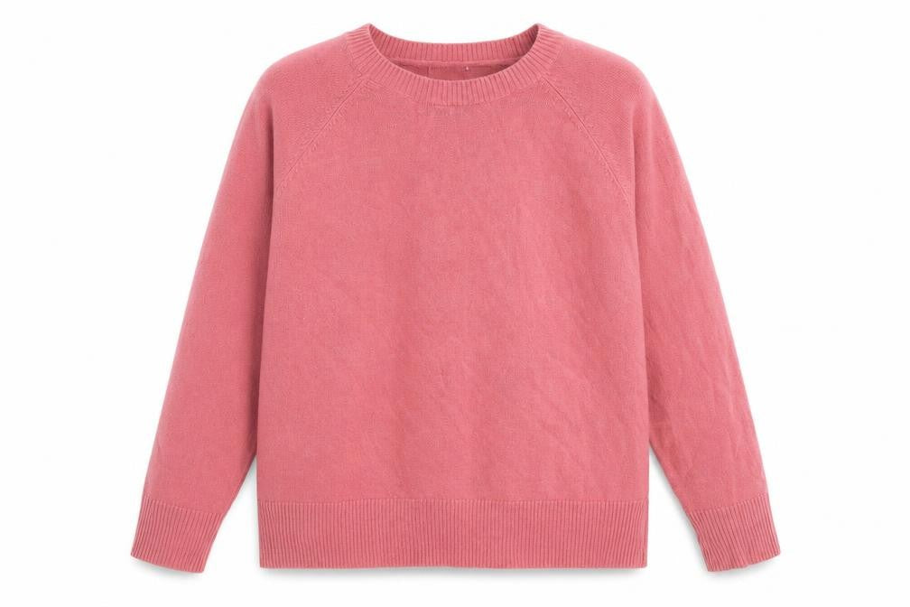 Front view of Preworn women’s pink round neck polyester jumper, size L