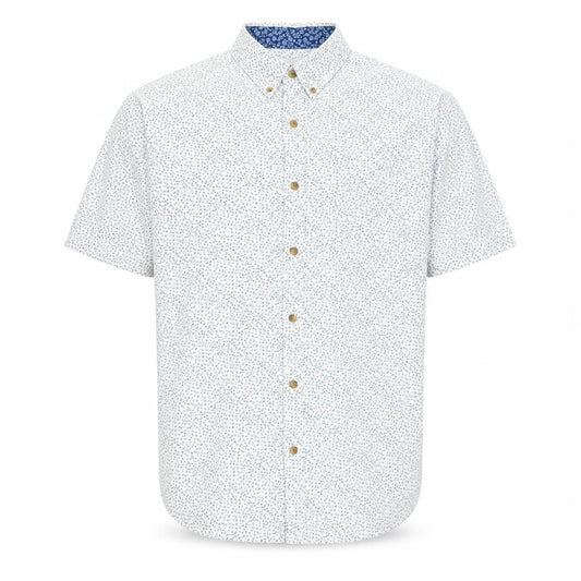 Front view of Only & Sons men’s white floral cotton button-up, size XL, collared button