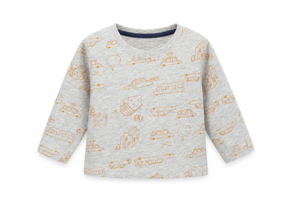 Primark Baby Grey Geometric Cotton Pullover T-Shirt Size 12-18 Months Crew Neck Pullover - Car Print