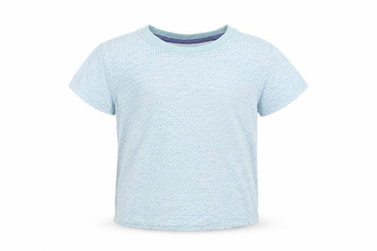 Front view of Matalan Baby Blue Geometric Cotton Pullover T-Shirt, size 18-24, Months Crew Neck Pullover