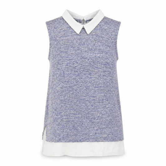 Front view of Atmosphere women’s blue viscose basic blouse, size UK 6, collared