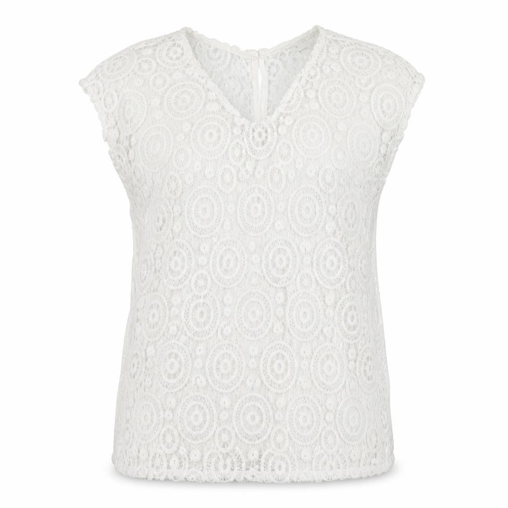 Front view of Next women’s white geometric cotton basic t-shirt, size UK 6, round neck