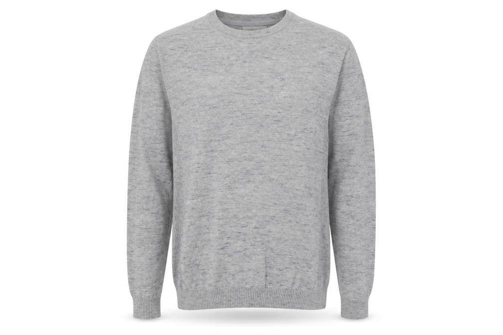 Front view of River Island men’s grey round neck cotton jumper, size M