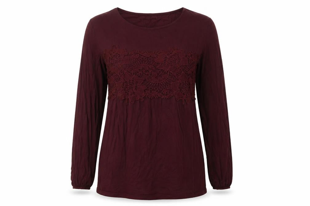 Marks and Spencer Womens Red Round Neck Geometric Modal Pullover Jumper Size 12 - Lace Detail