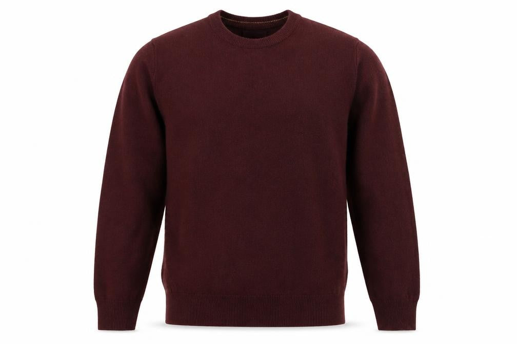 Front view of Matalan men’s brown round neck acrylic jumper, size M