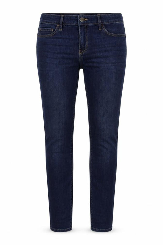 Front view of Hollister women’s blue cotton skinny jeans, size UK 27, in, 30-inch leg regular zip