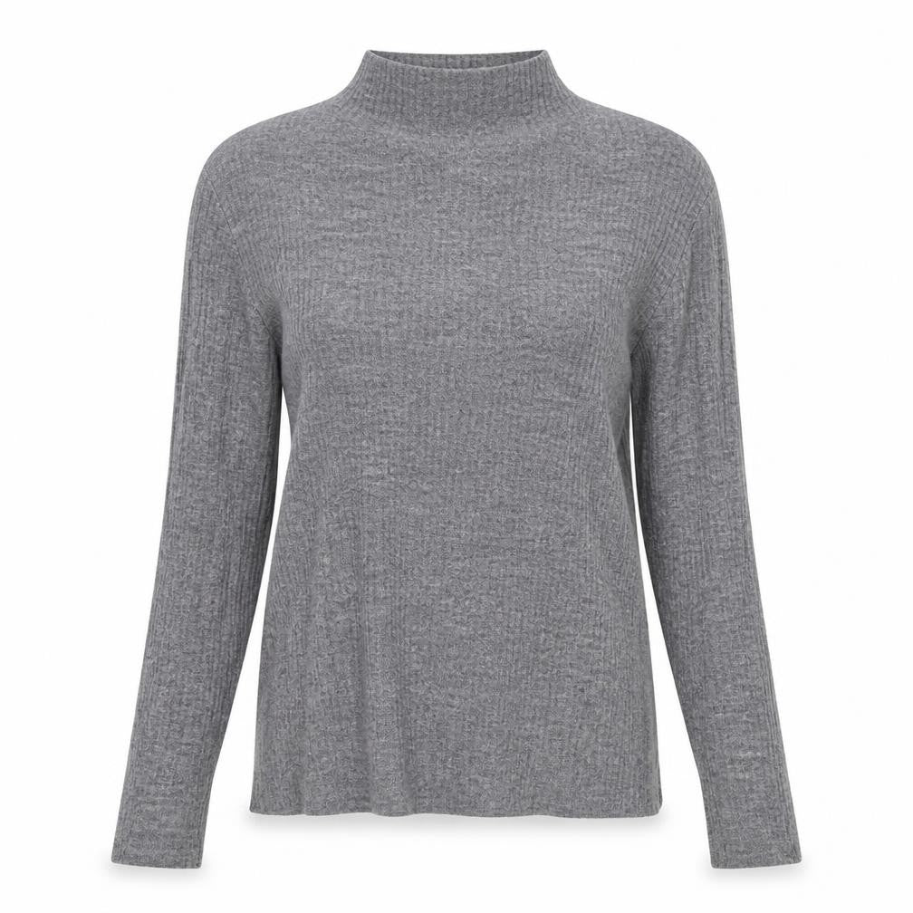 Front view of River Island women’s grey mock neck polyester jumper, size UK 8