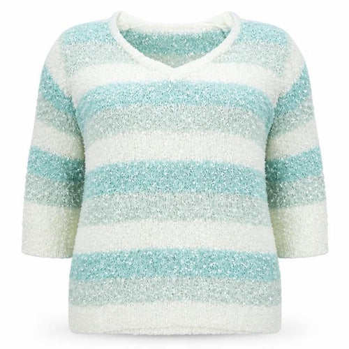 Originals Knitwear Womens Blue V-Neck Striped Polyester Pullover Jumper Size XL
