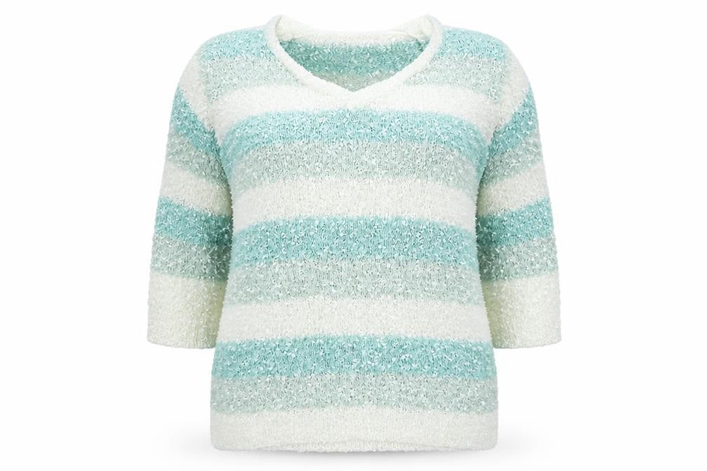 Originals Knitwear Womens Blue V-Neck Striped Polyester Pullover Jumper Size XL