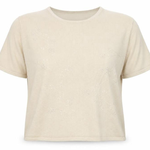 Damart Womens Beige Round Neck Floral Cotton Pullover Jumper Size 20
