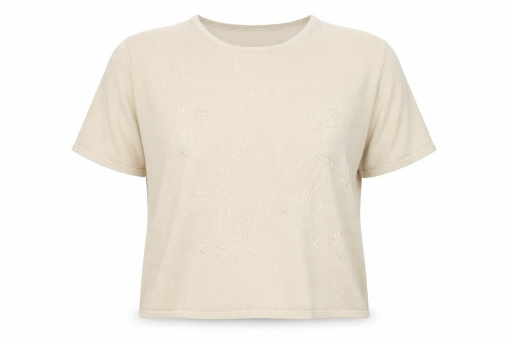 Damart Womens Beige Round Neck Floral Cotton Pullover Jumper Size 20