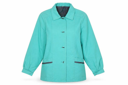 Front view of Preworn women’s green jacket, size M, button