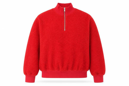 Front view of Topshop women’s red polyester pullover sweatshirt, size UK 6, zip - cropped