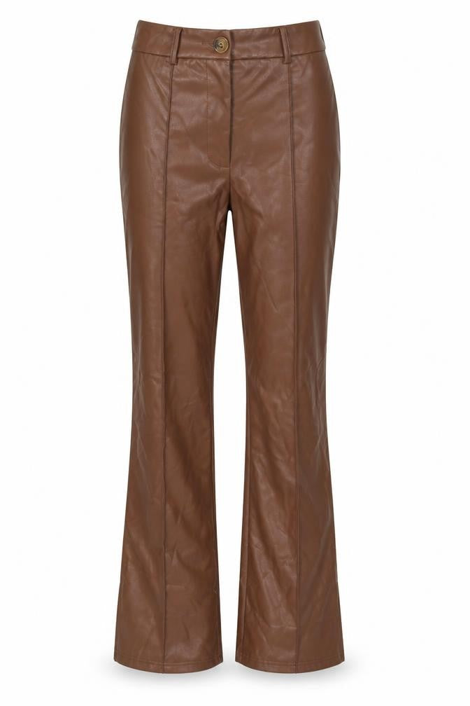 Front view of SHEIN women’s brown polyester trousers, size XS, 29-inch leg regular zip