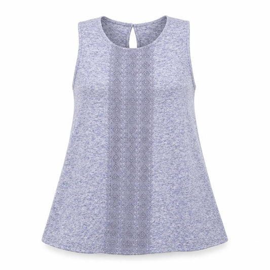 Front view of F&F women’s blue polyester basic tank, size UK 12, round neck