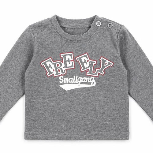 Preworn Boys Grey Cotton Basic T-Shirt Size 12 Months Round Neck Button - Small gang