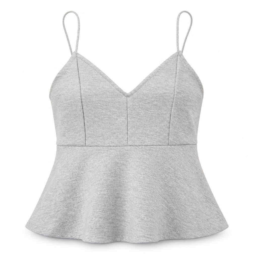 Front view of River Island women’s grey polyester cropped t-shirt, size UK 12, v-neck