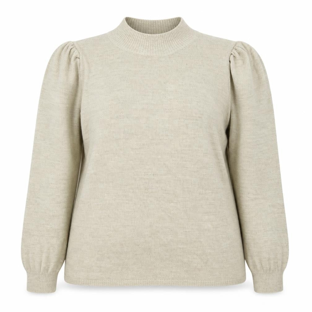 Front view of Matalan women’s beige round neck acrylic jumper, size UK 18