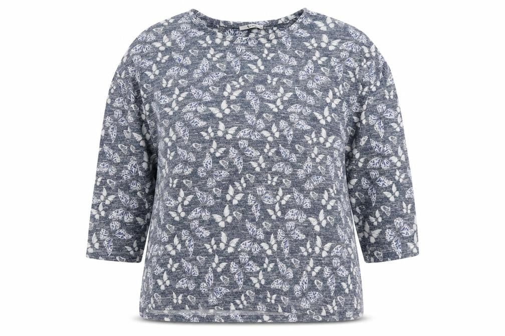 Front view of Tu women’s blue geometric polyester pullover sweatshirt, size UK 14, pullover - butterfly