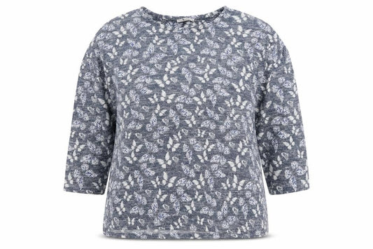 Front view of Tu women’s blue geometric polyester pullover sweatshirt, size UK 14, pullover - butterfly