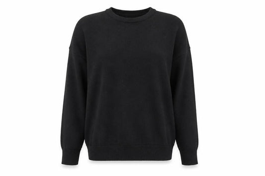 Front view of New Look women’s black round neck polyester jumper, size M