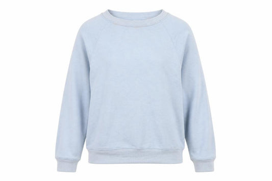 Front view of H&M women’s blue polyester pullover sweatshirt, size S, pullover