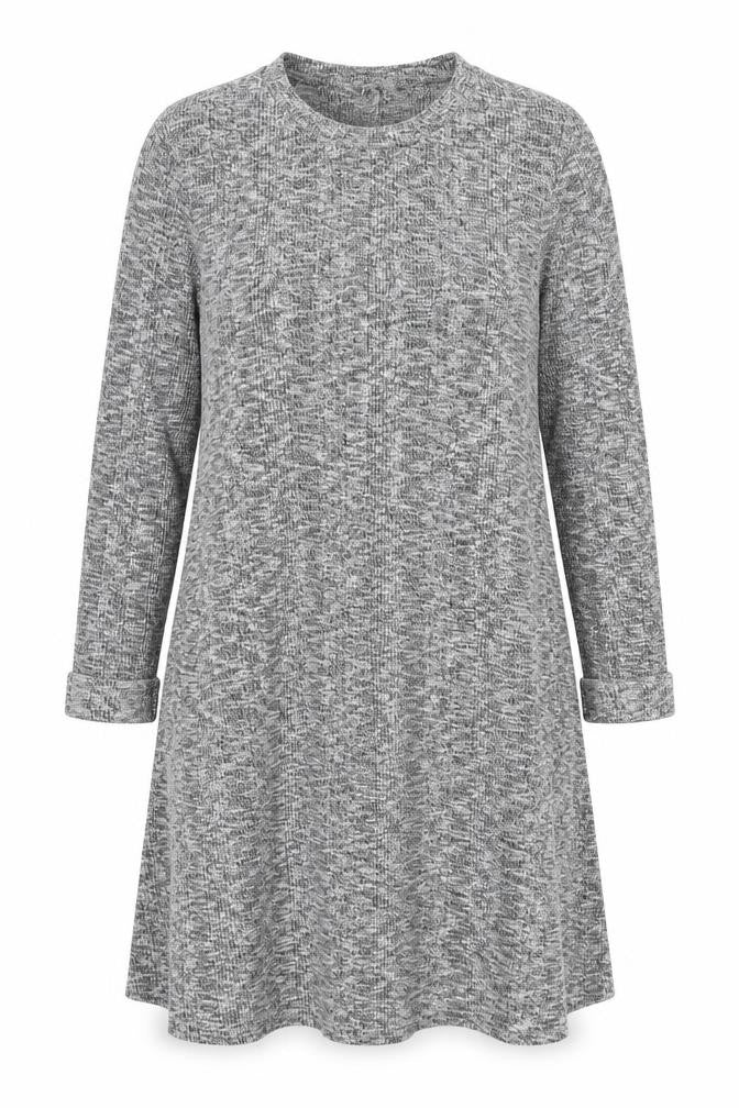 Front view of New Look women’s grey round neck polyester jumper, size UK 14