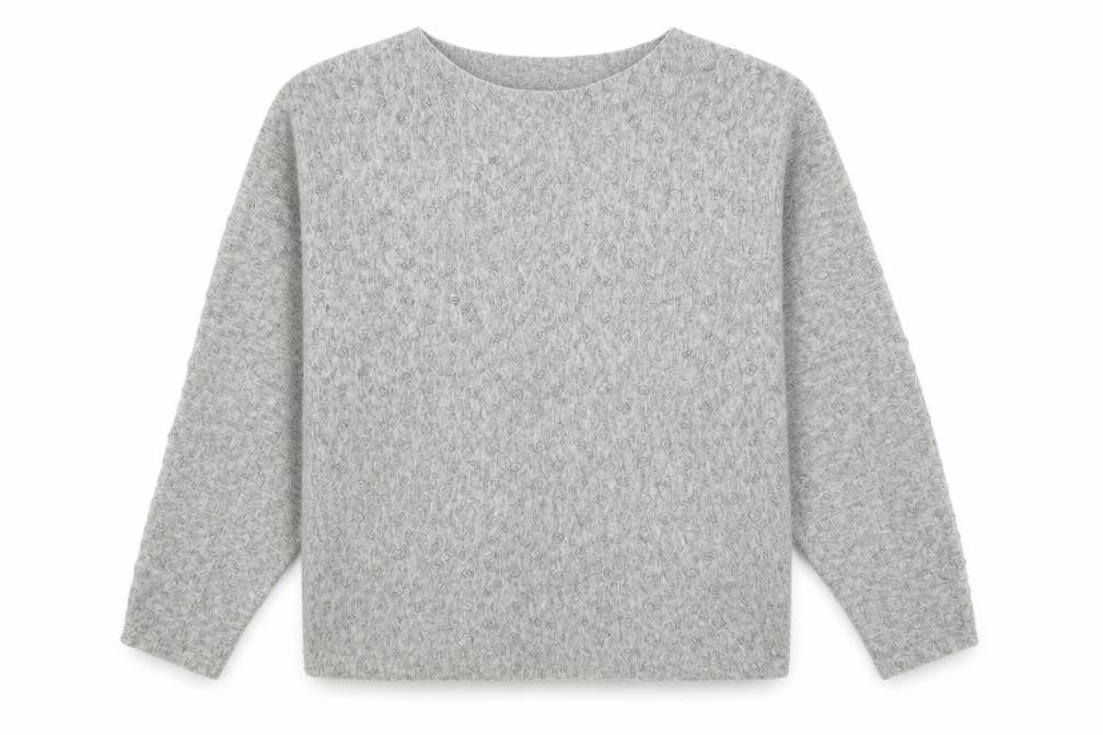 Front view of Apricot women’s grey round neck polka dot polyester jumper, size M