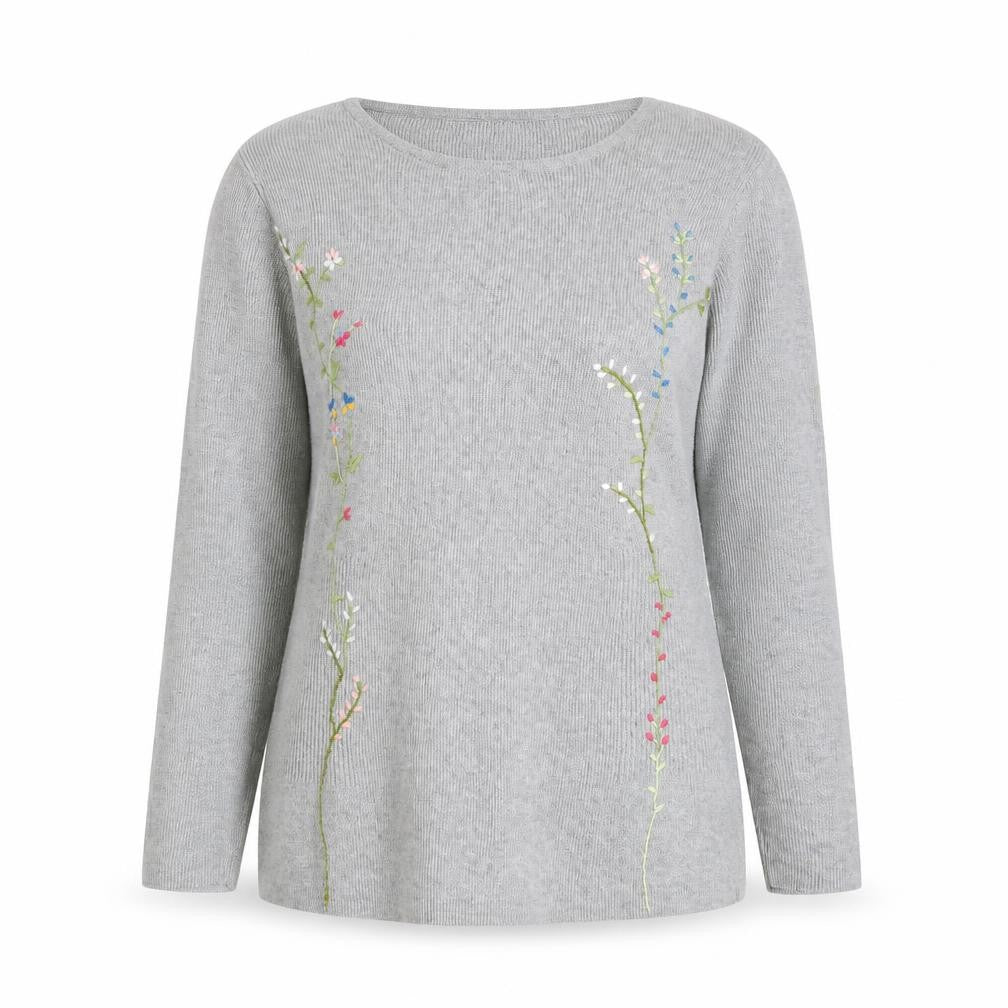 Front view of Gap women’s grey round neck cotton jumper, size S