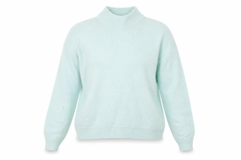 Front view of New Look women’s green high neck nylon jumper, size UK 14