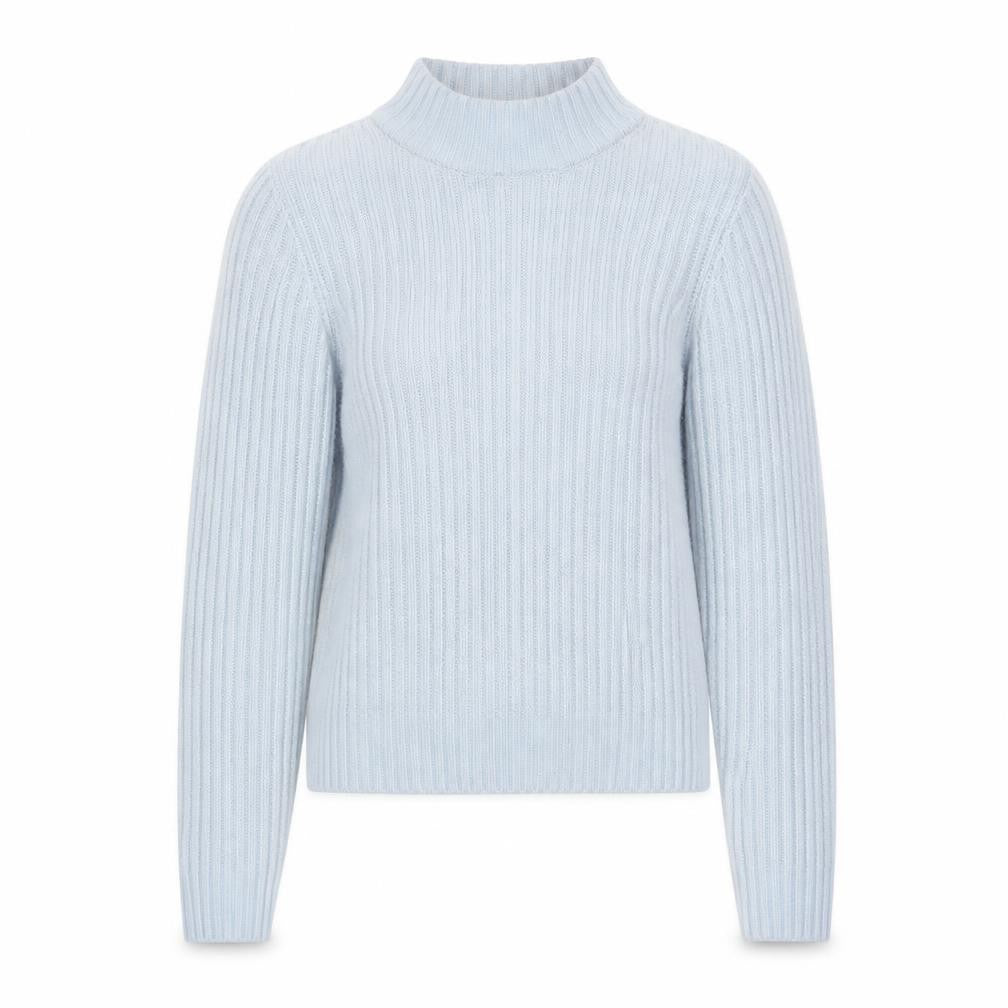 Front view of H&M women’s blue round neck acrylic jumper, size XS