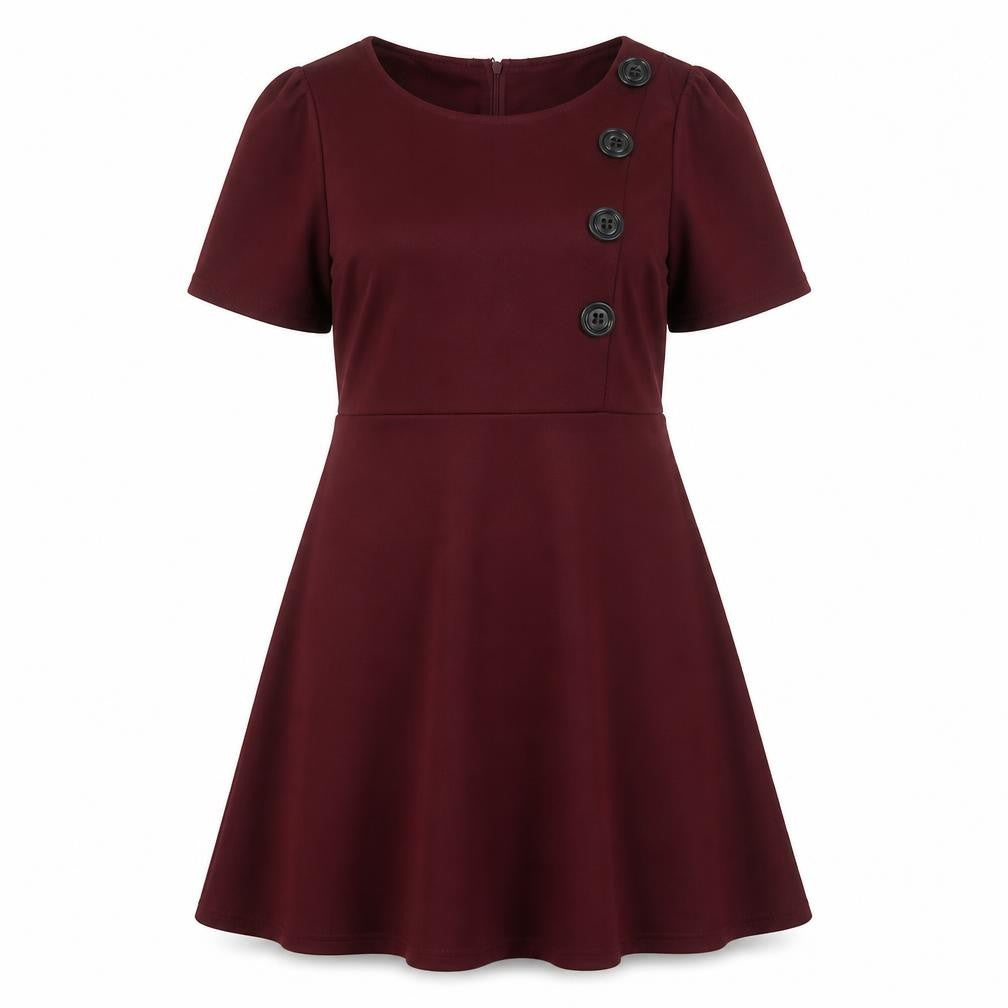 Front view of Jasmine women’s purple polyester a-line, size UK 14, scoop neck zip