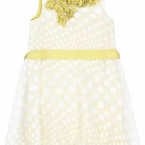 Autograph Girls Green Polka Dot Polyester A-Line Size 3-4 Years Crew Neck Button - Floral