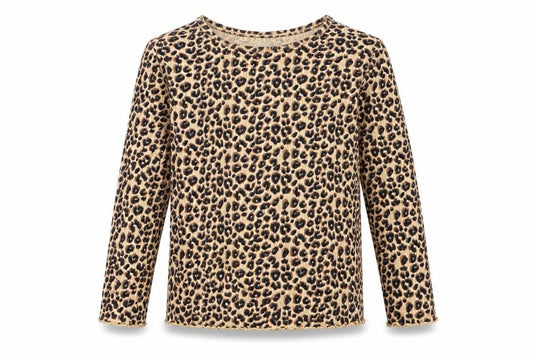 Front view of Next girls’ brown animal print cotton basic casual, size 12-18, months crew neck pullover - leopard print