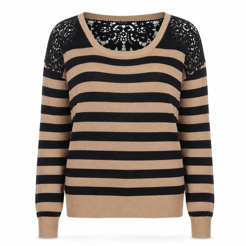 Dolled Up Womens Brown Scoop Neck Striped Cotton Pullover Jumper Size L