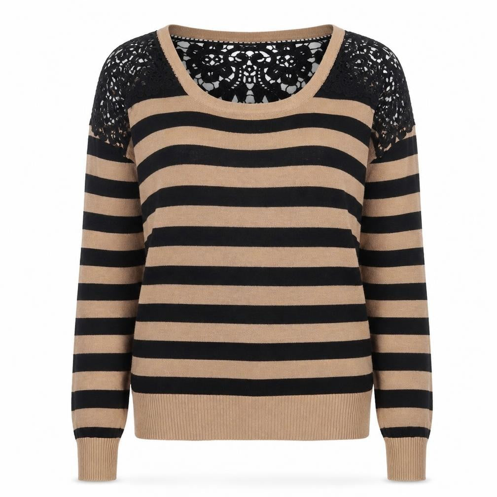 Dolled Up Womens Brown Scoop Neck Striped Cotton Pullover Jumper Size L
