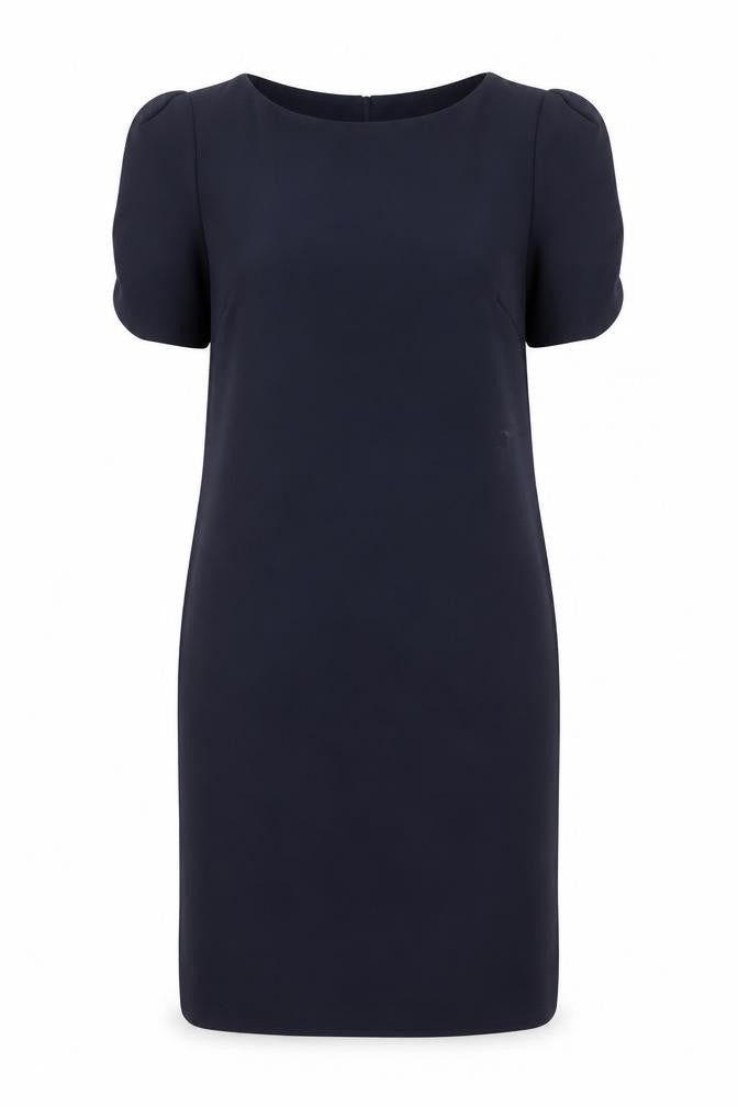 Front view of Marks & Spencer women’s blue polyester shift, size UK 10, boat neck pullover