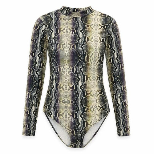 Quiz Womens Multicoloured Animal Print Polyester Bodysuit One-Piece Size 10 Snap - Snakeskin