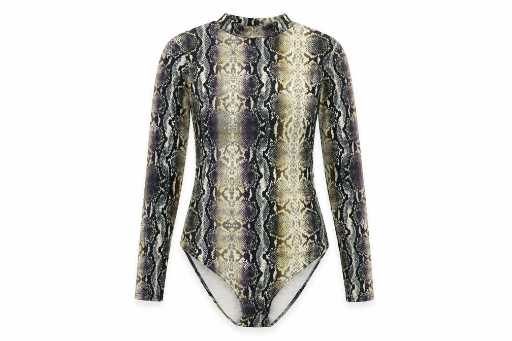 Quiz Womens Multicoloured Animal Print Polyester Bodysuit One-Piece Size 10 Snap - Snakeskin