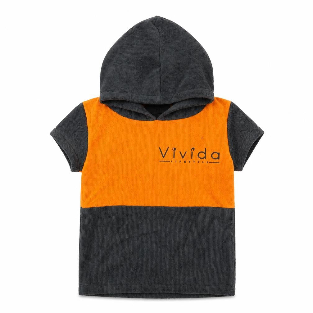 Front view of Vivida boys’ grey colourblock polyester pullover hoodie, size 2-3, years pullover