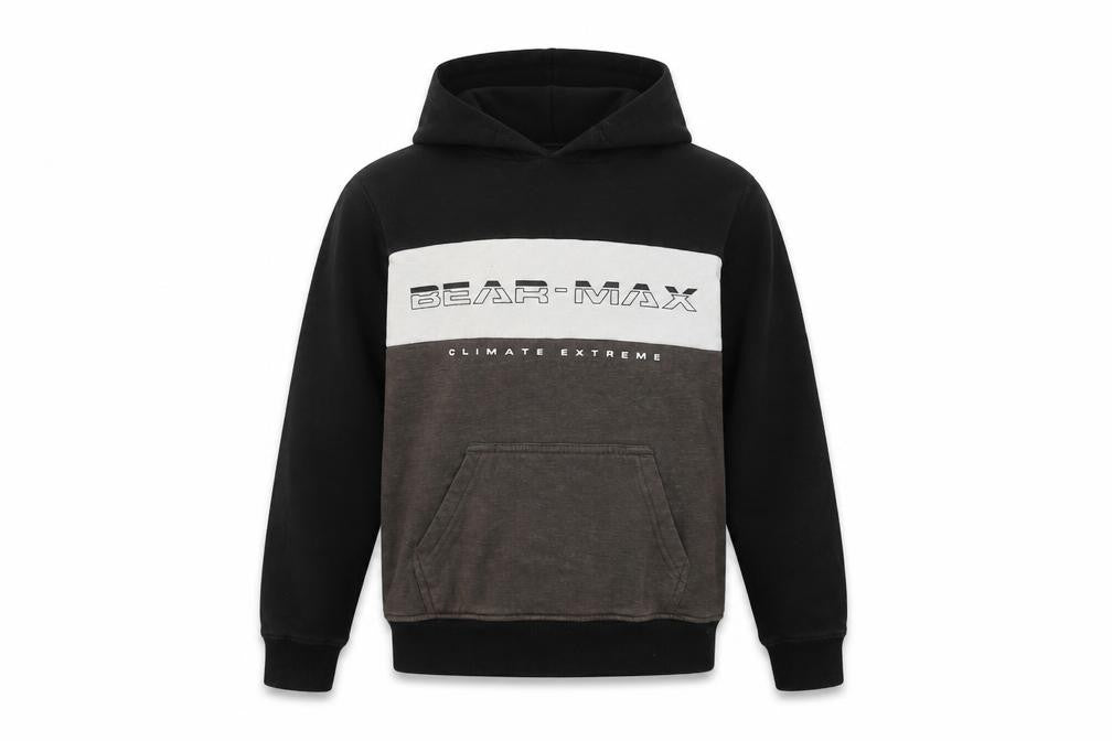 Front view of Bear-Max boys’ multicoloured colourblock cotton pullover hoodie, size L, pullover - climate extreme
