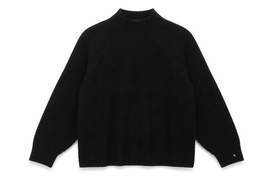Front view of Boohoo women’s black mock neck polyester jumper, size M, - ribbed