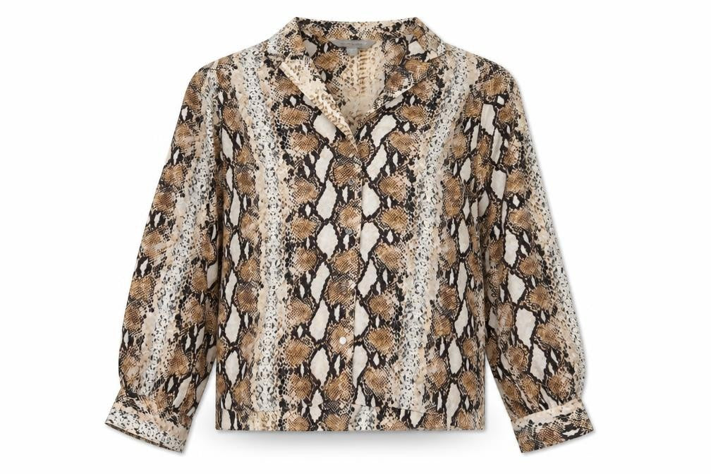 Dorothy Perkins Womens Gold Animal Print Polyester Basic Blouse Size 12 V-Neck - Snakeskin