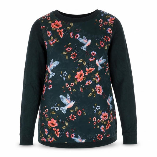 Front view of F&F women’s multicoloured crew neck floral viscose jumper, size UK 6
