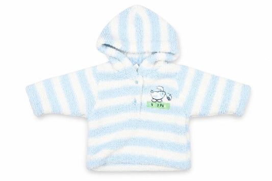 Front view of Baby Baby Blue Striped Polyester jumper, size 0-3, Months Button - Mucky Paws